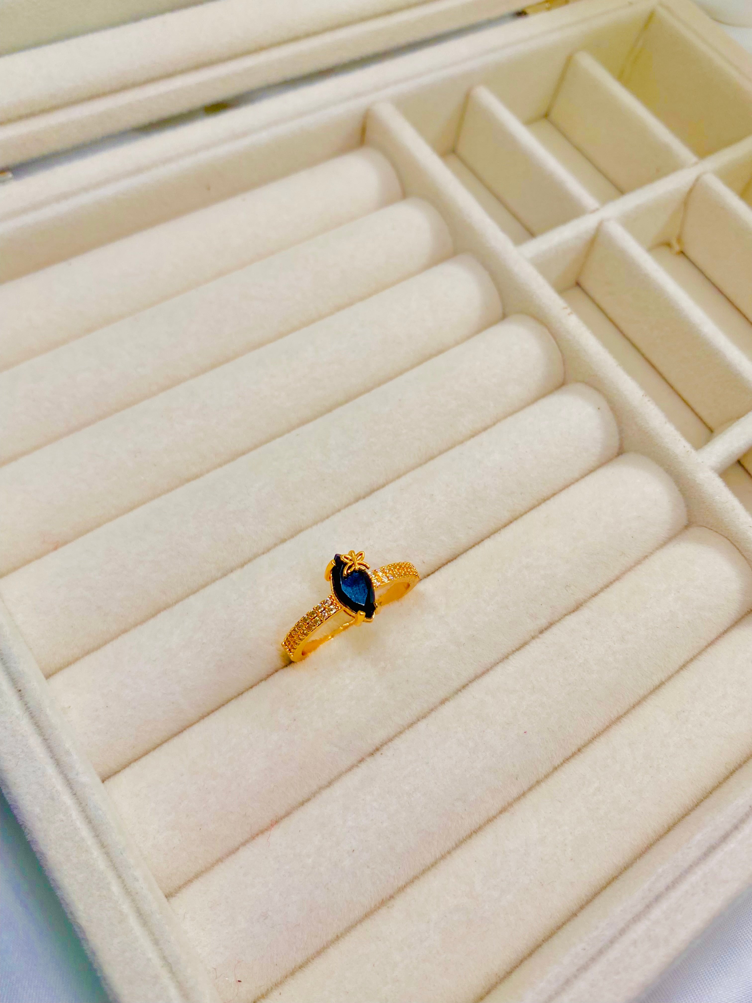Elegant Black Stone Butterfly Ring