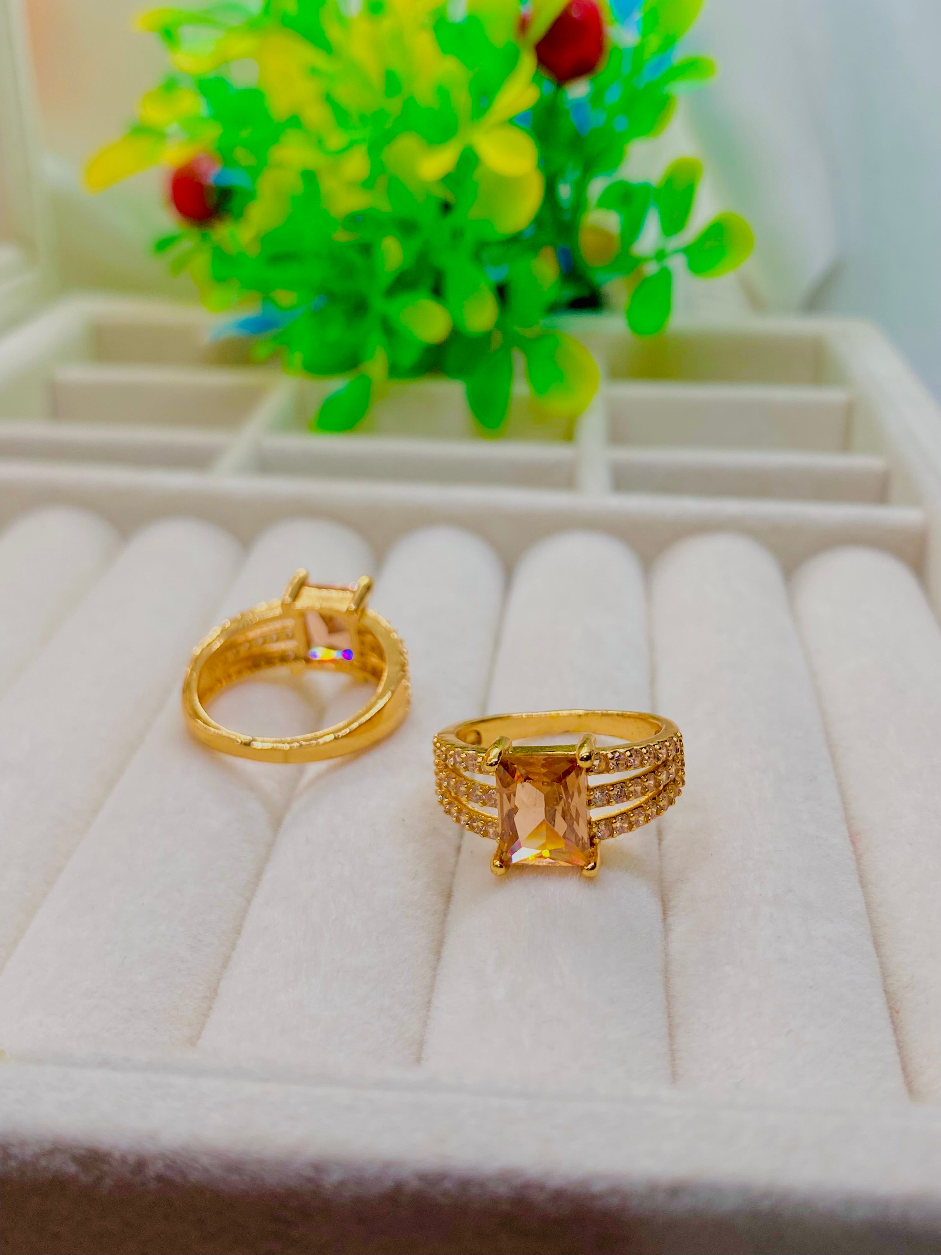 Luxury Gold-Plated Cocktail Rings with Peach Center Stone