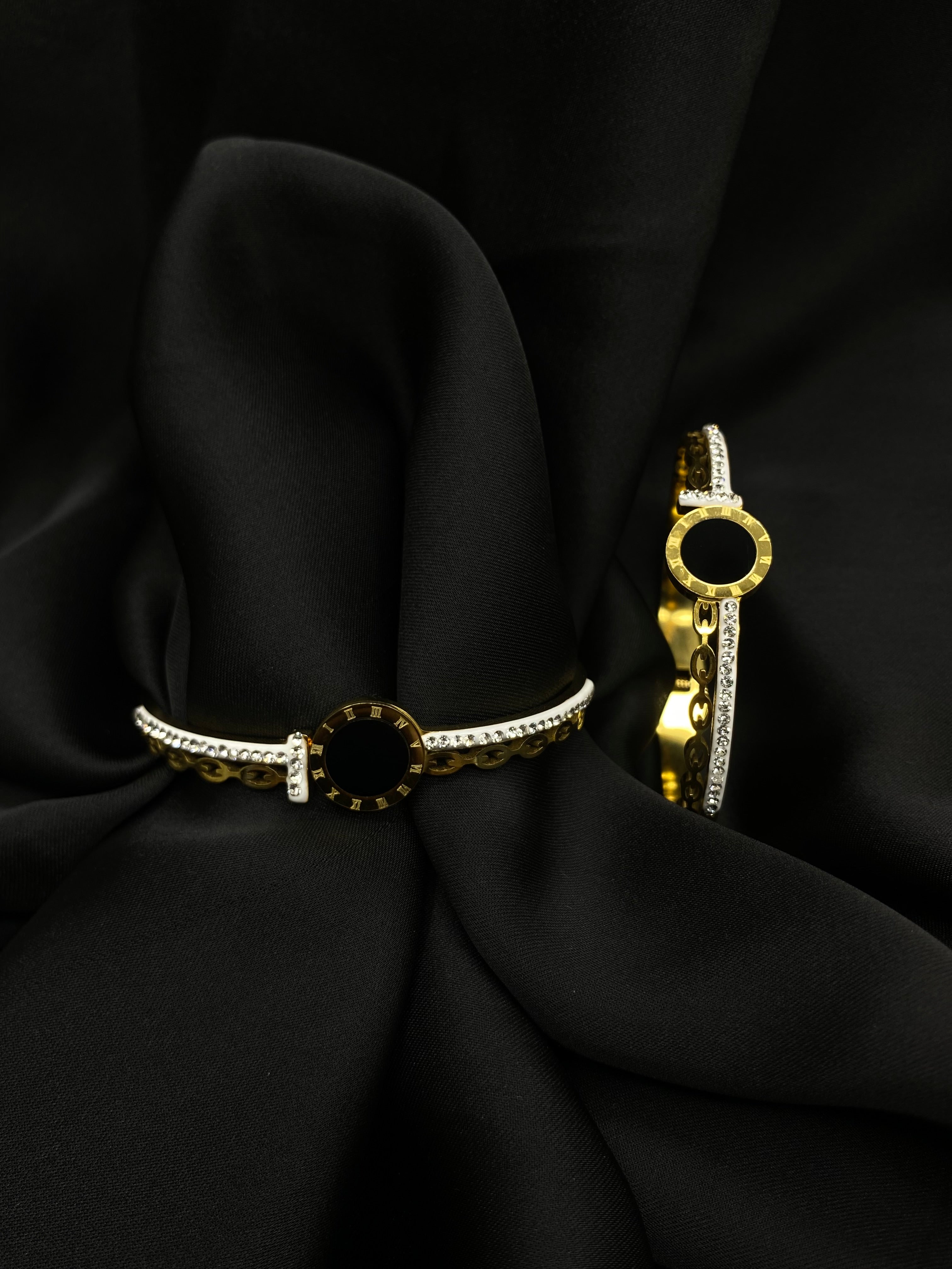 Black Enamel & Crystal Gold Bracelets