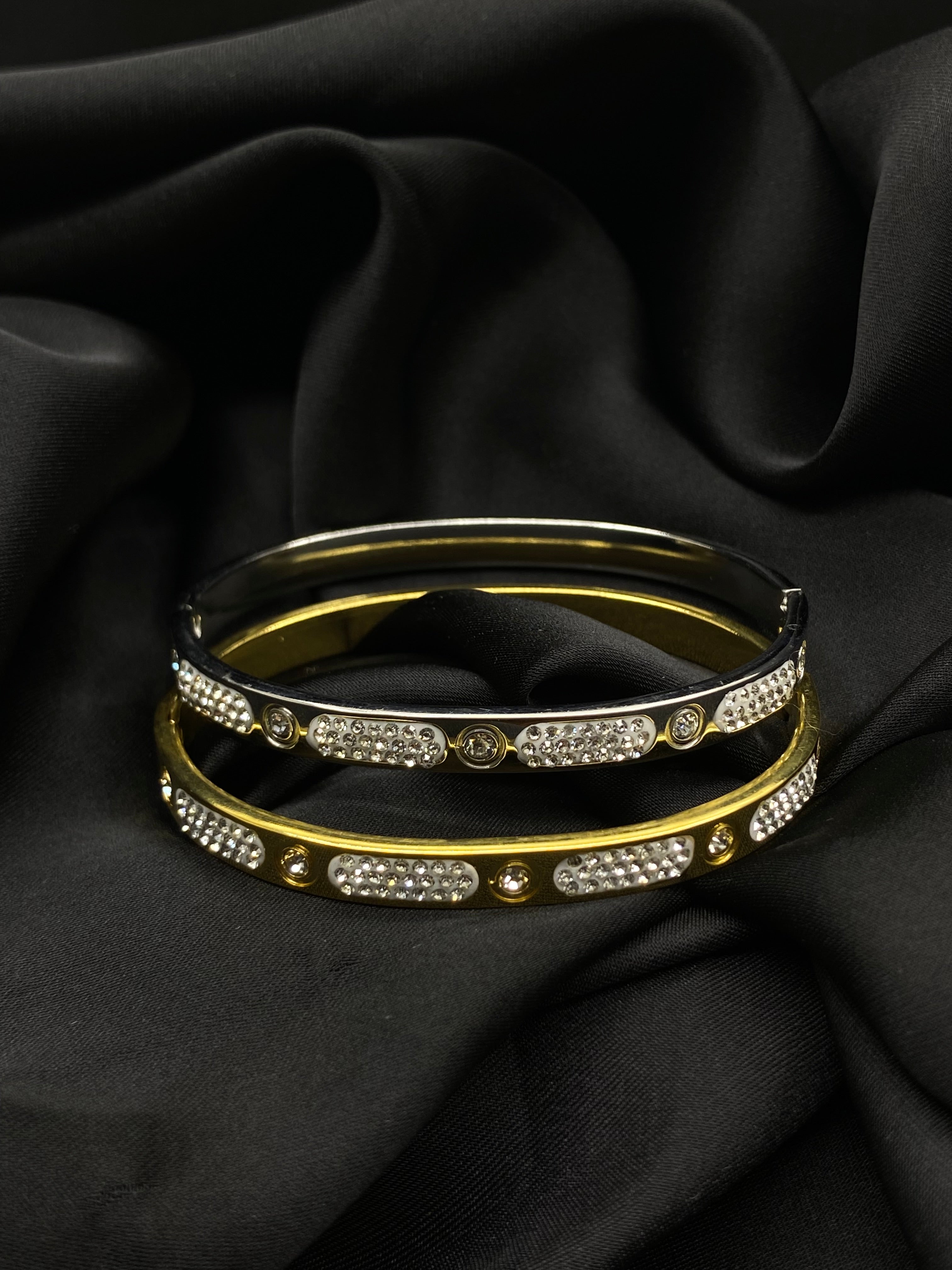 Dual-Tone Diamond-Studded Bracelets