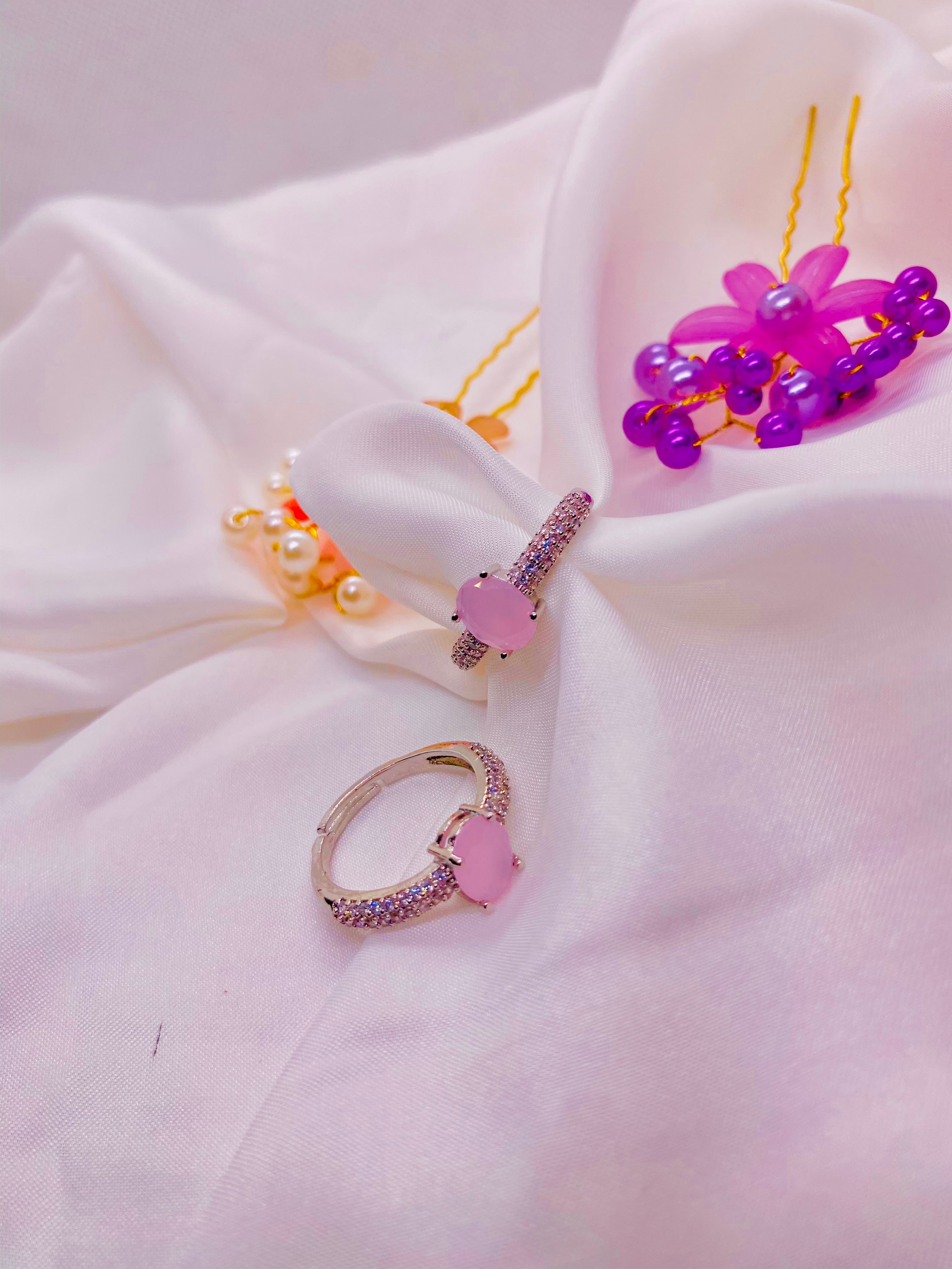 Blush Glow – Pink Gemstone Pavé Ring