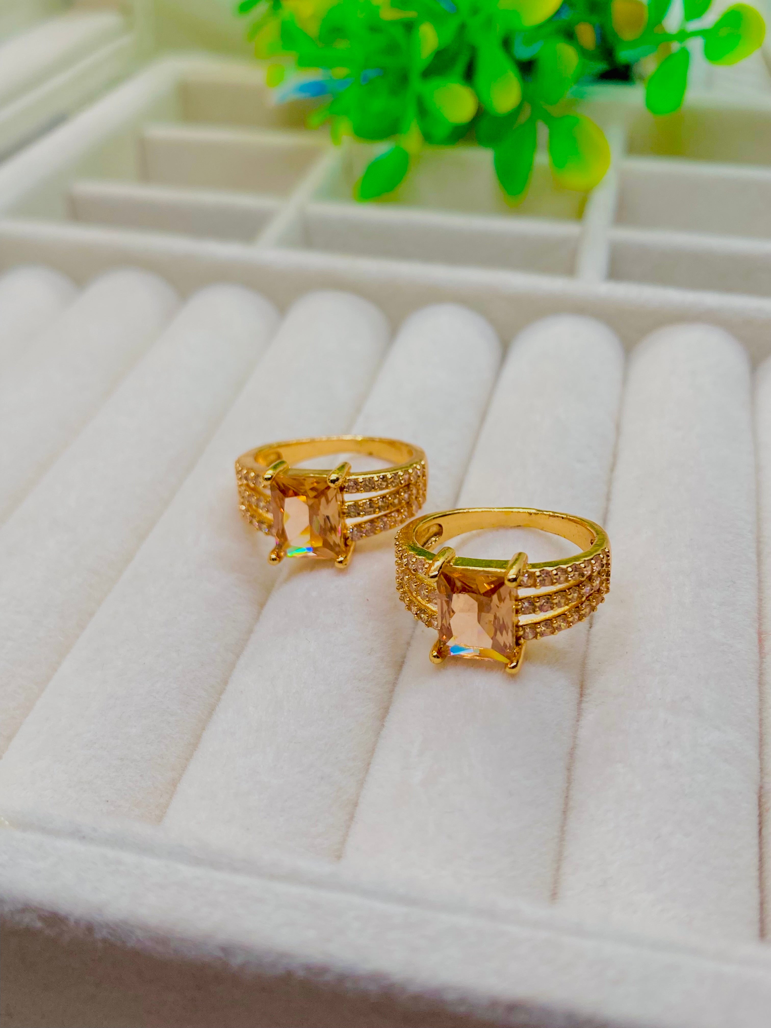 Luxury Gold-Plated Cocktail Rings with Peach Center Stone