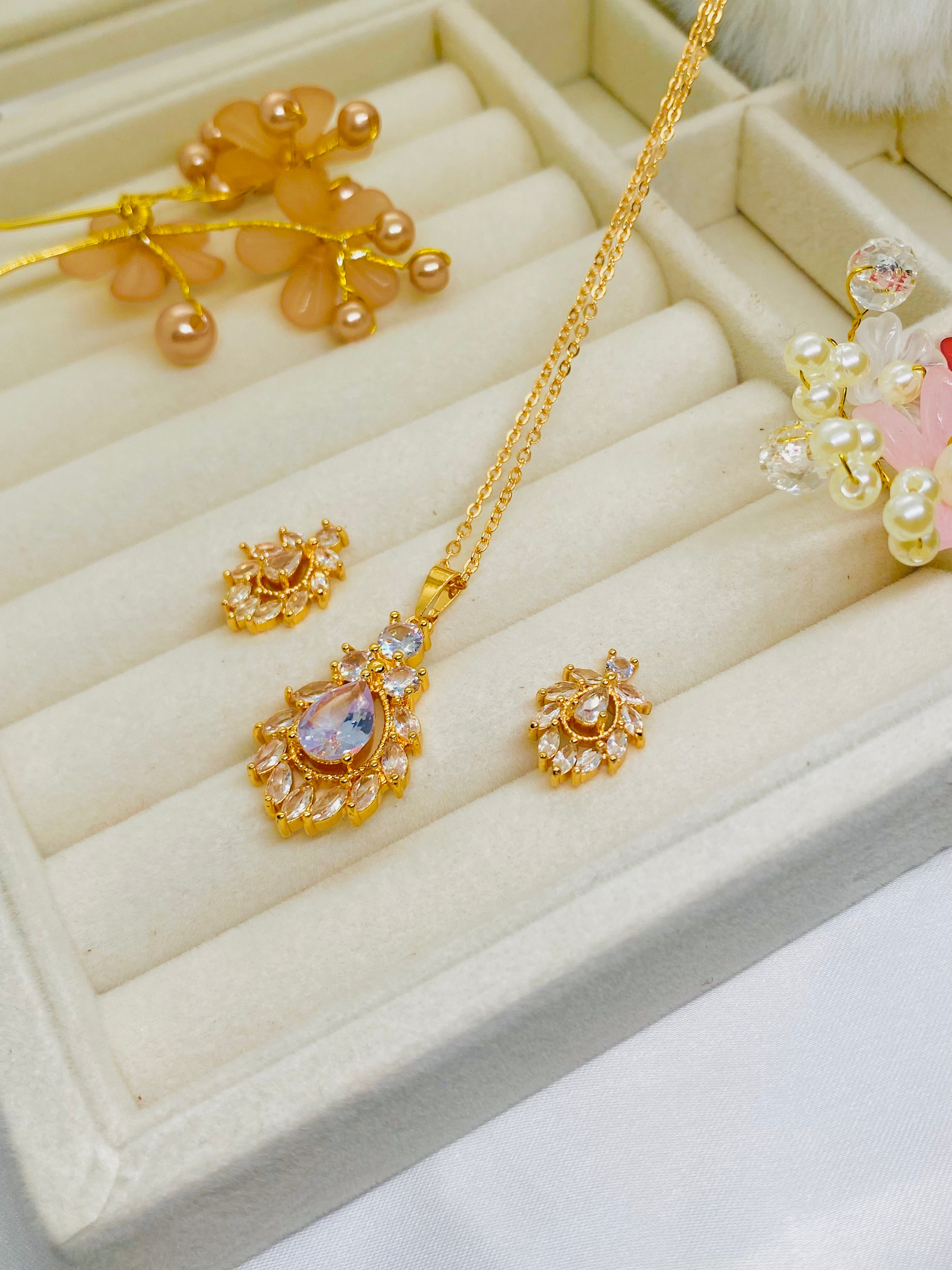 Crystal Teardrop Sparkle Necklace & Earring Set