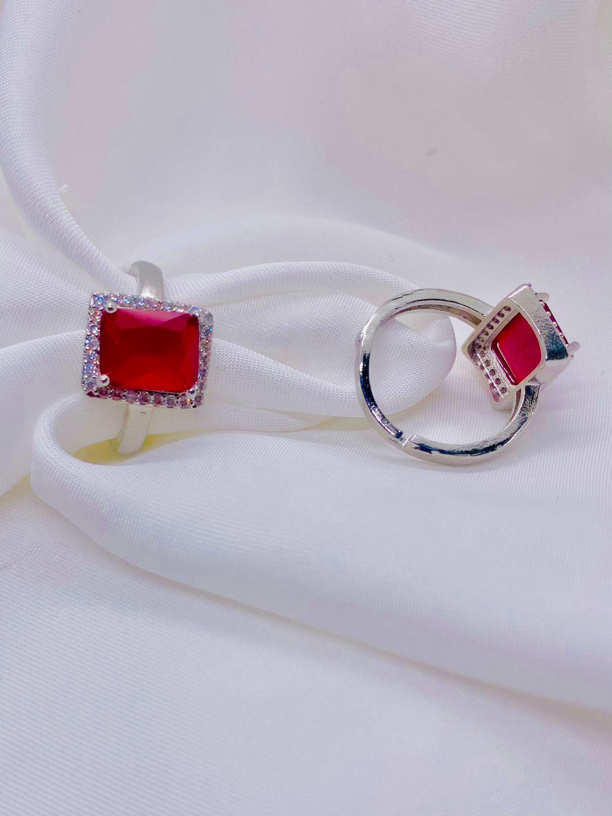 Elegant Ruby Red Halo Ring in Sterling Silver
