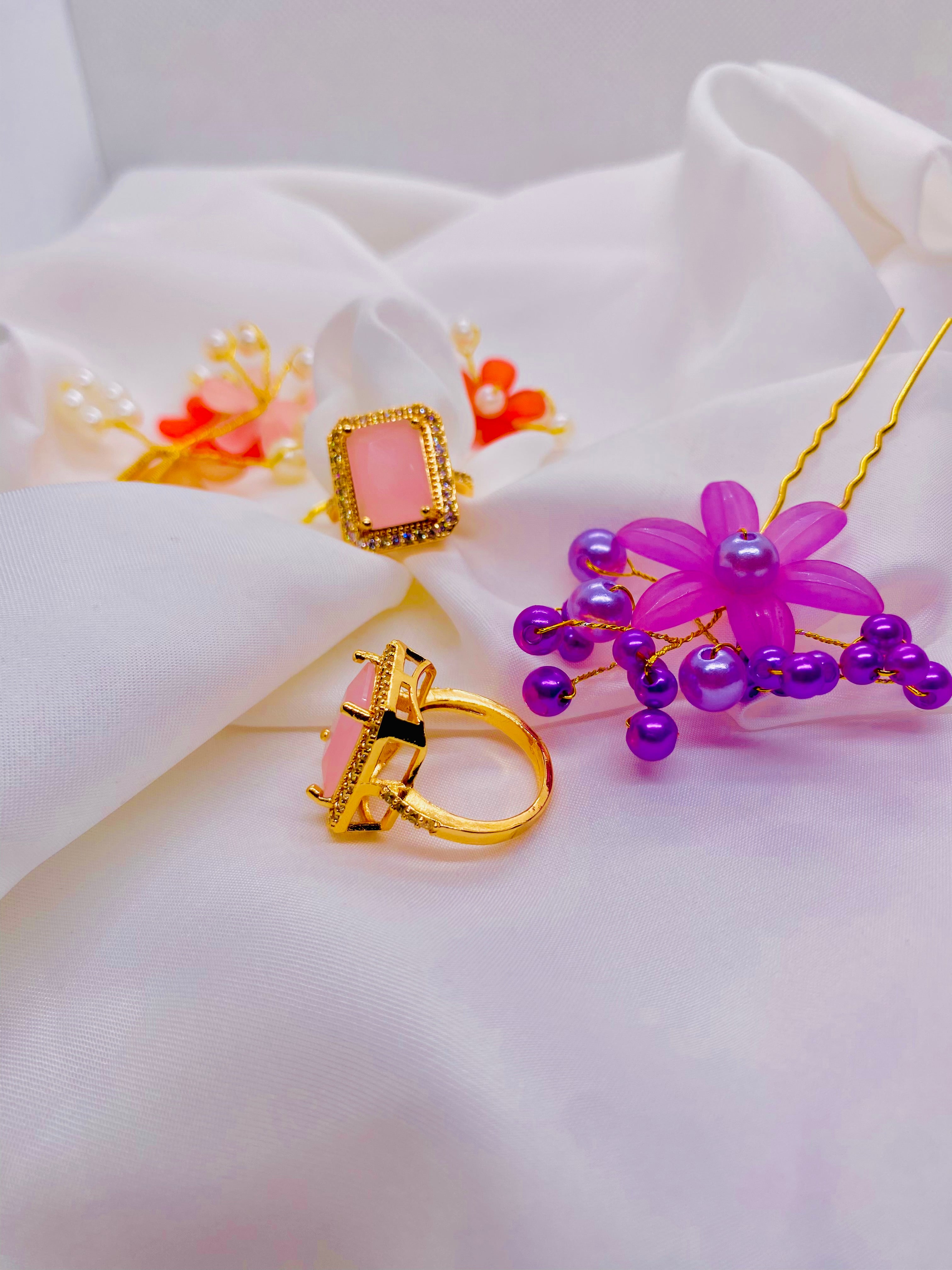 Regal Pink Stone Gold-Plated Ring