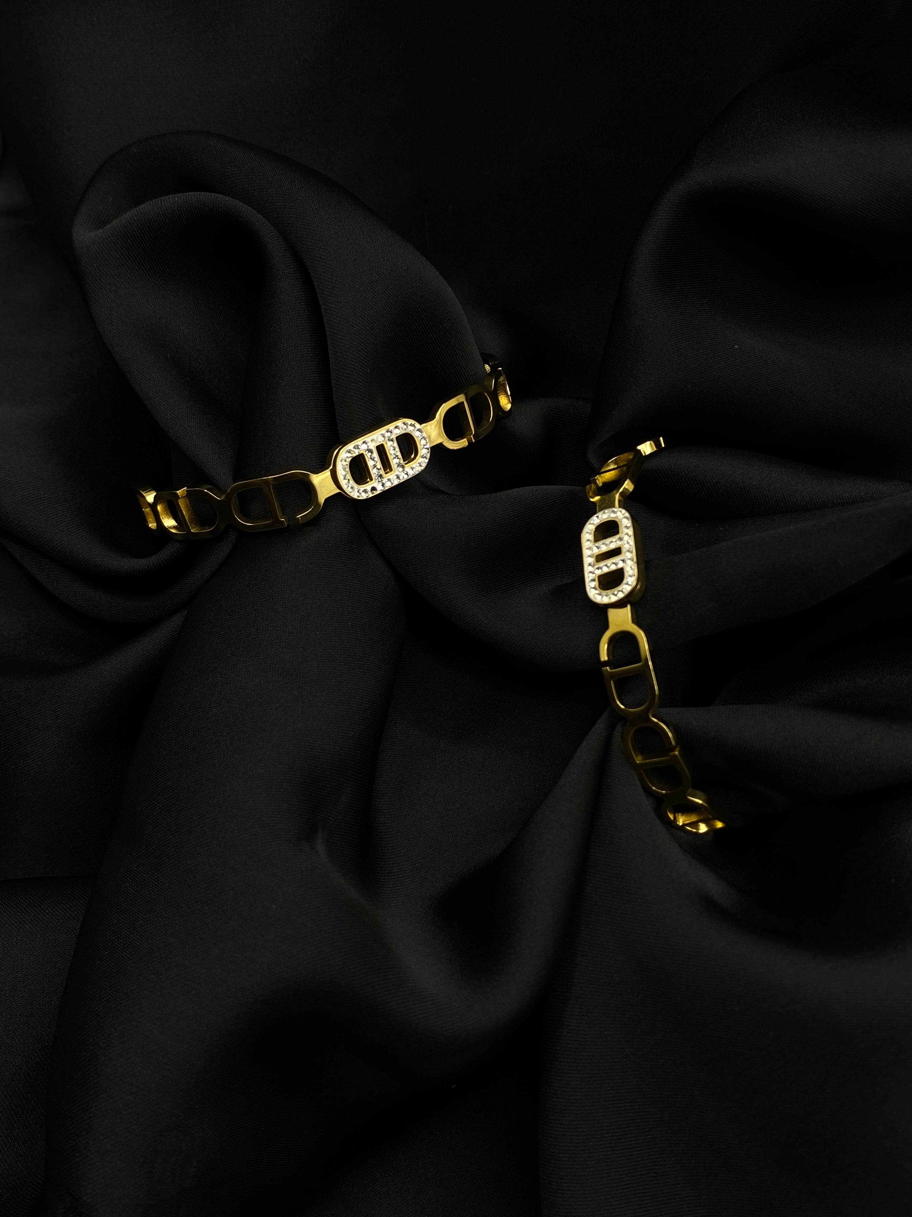 Chic Gold Dior-Inspired Bracelets with Crystal Accents