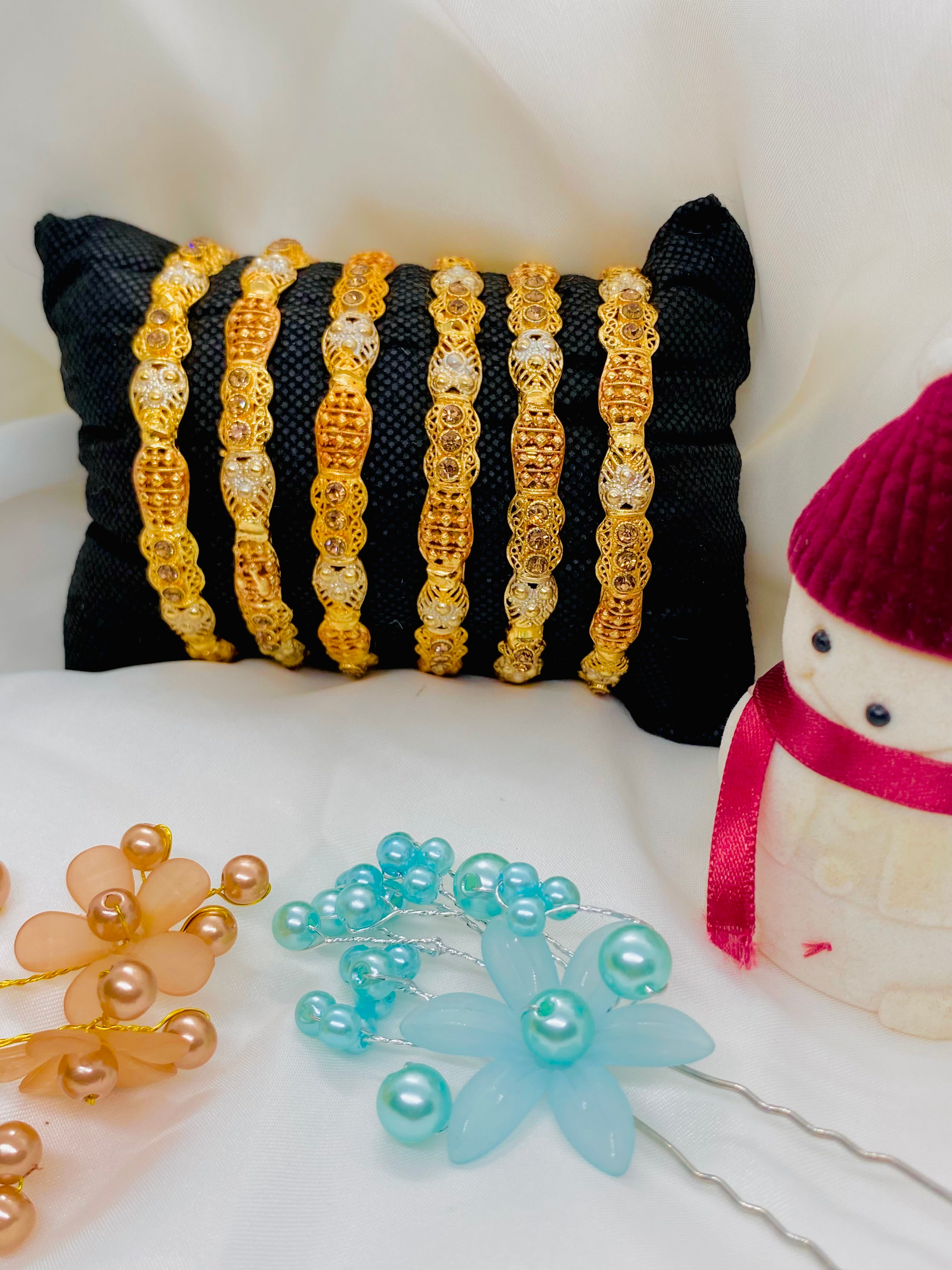 Classic Gold-Plated Bangles with Intricate Detailing – Set of Six