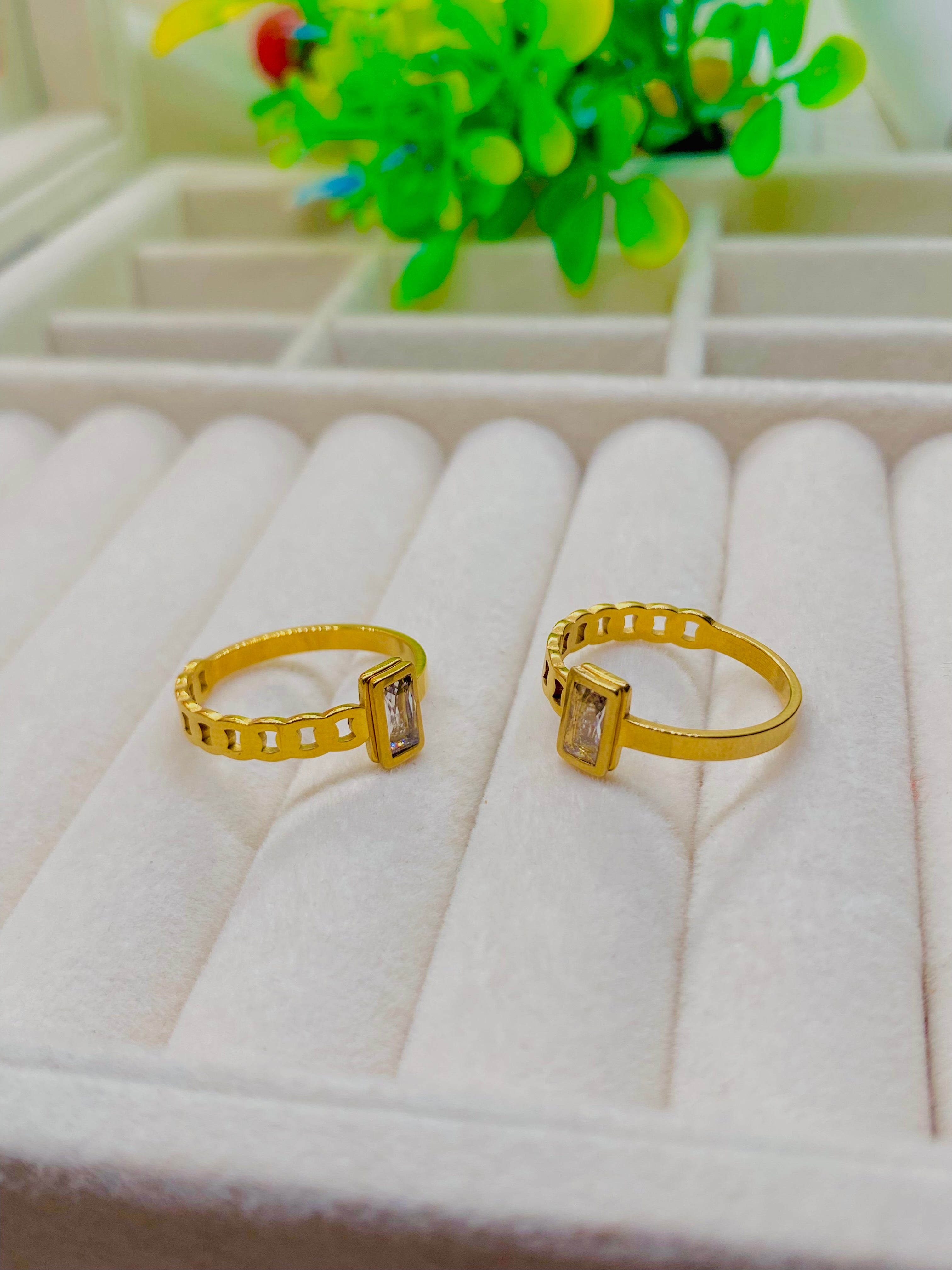 Modern Gold Rings with White Stone Detailing