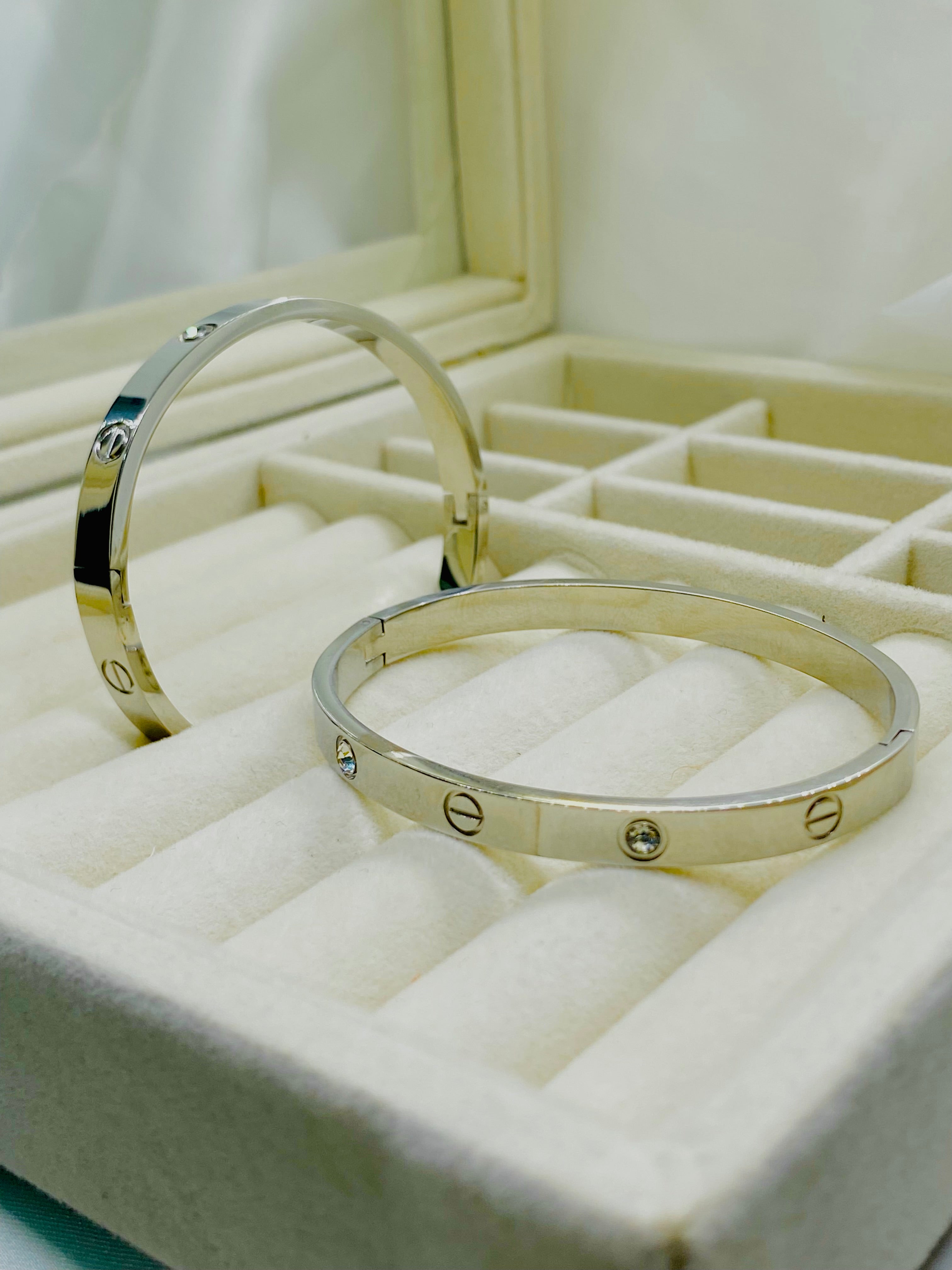 Silver-Tone Screw-Motif Crystal Bracelet