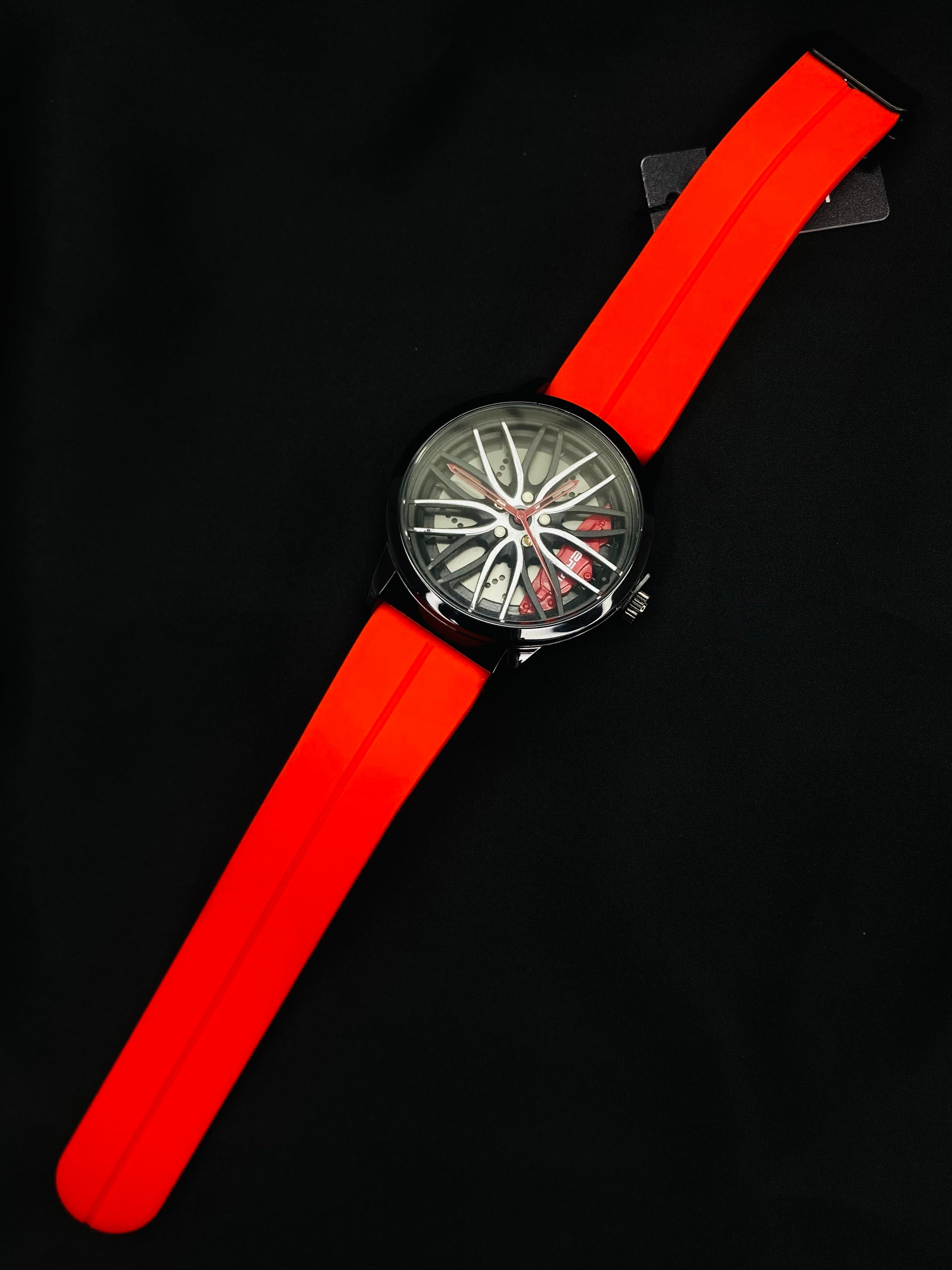 Sport Wheel-Inspired Watch with Red Strap