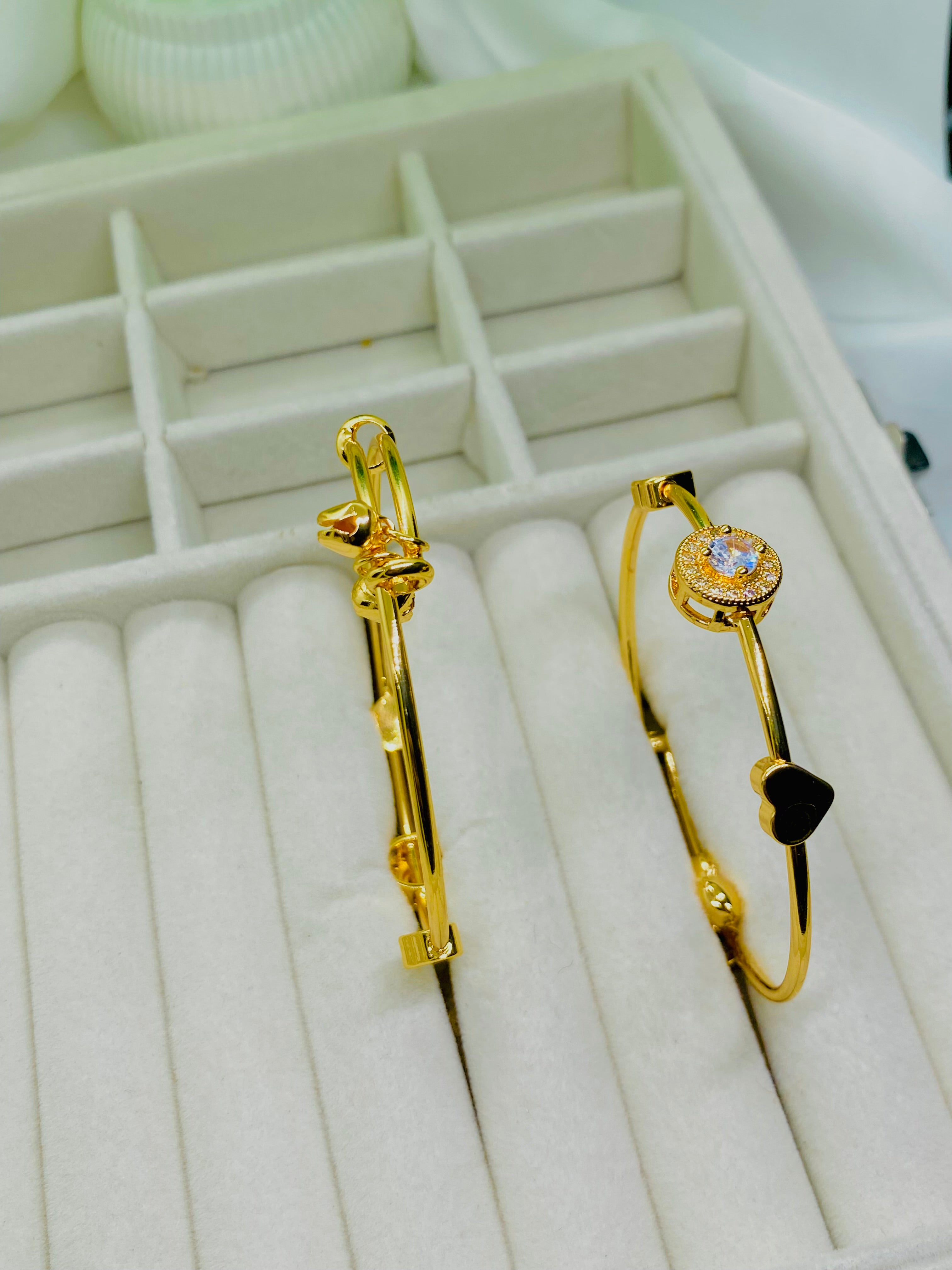Chic Gold-Plated Adjustable Bangles – Heart and Crystal Accents