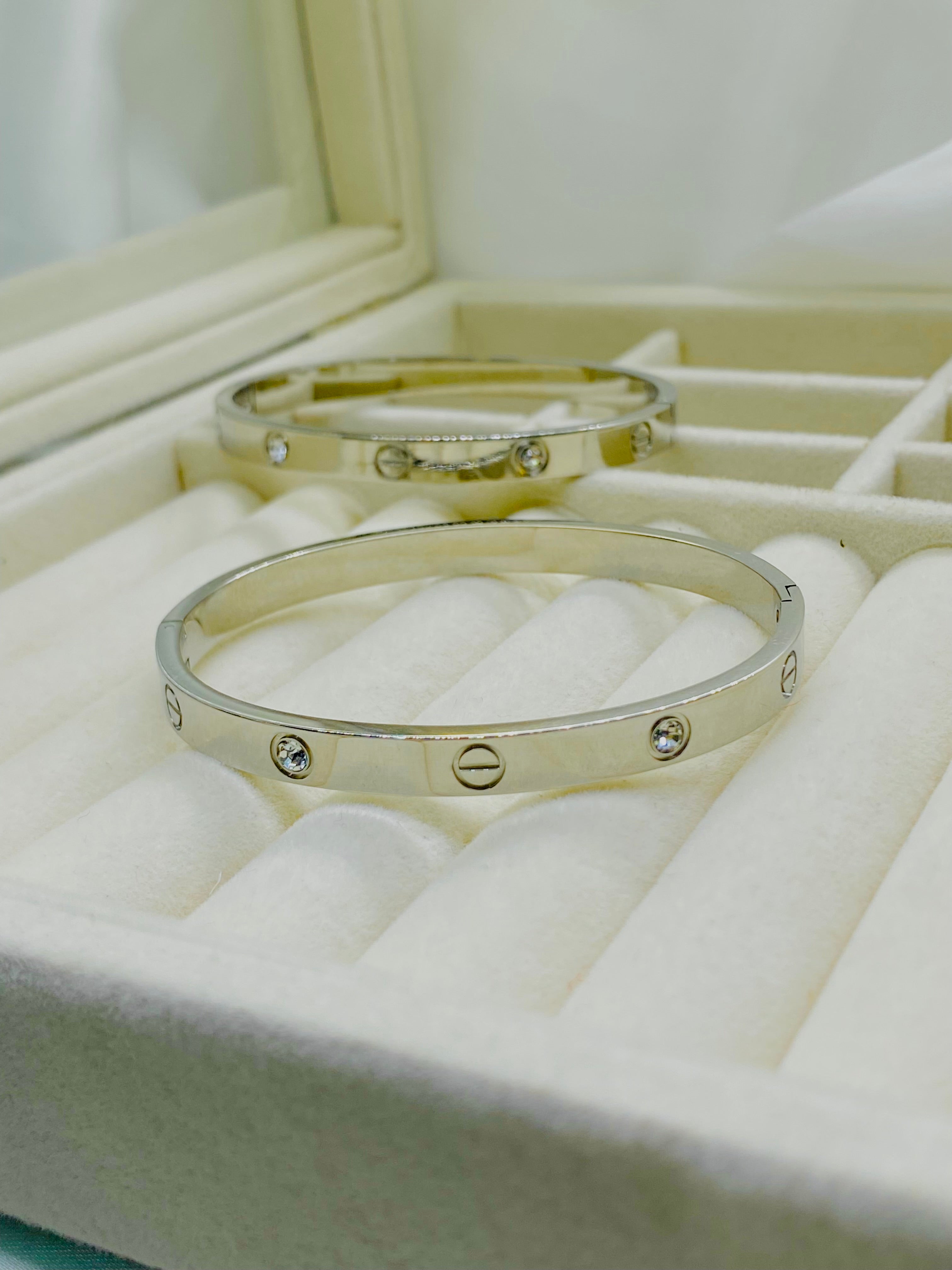 Silver-Tone Screw-Motif Crystal Bracelet