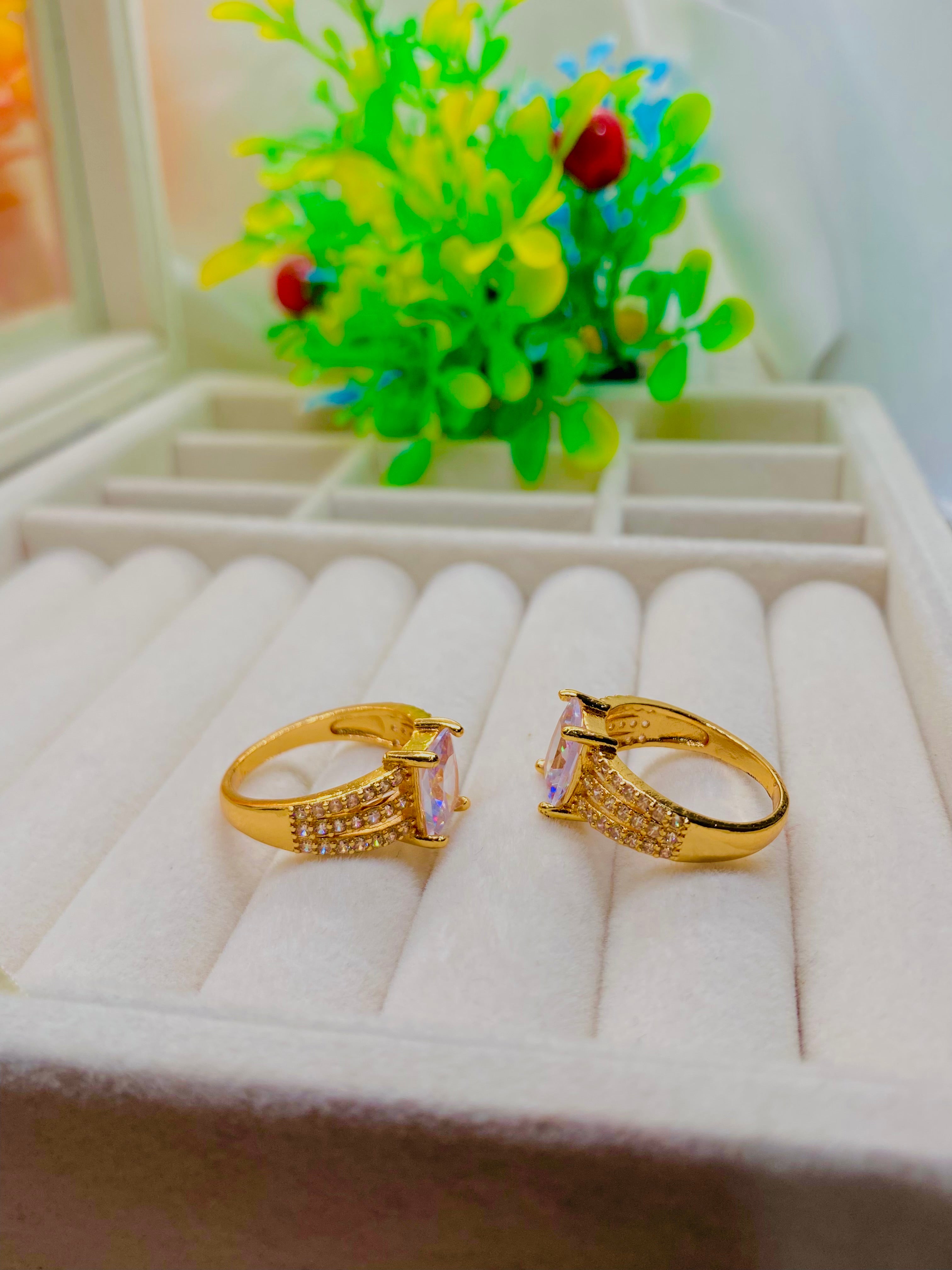 Radiant Gold-Plated Rings with Sparkling Cushion-Cut Centerpiece