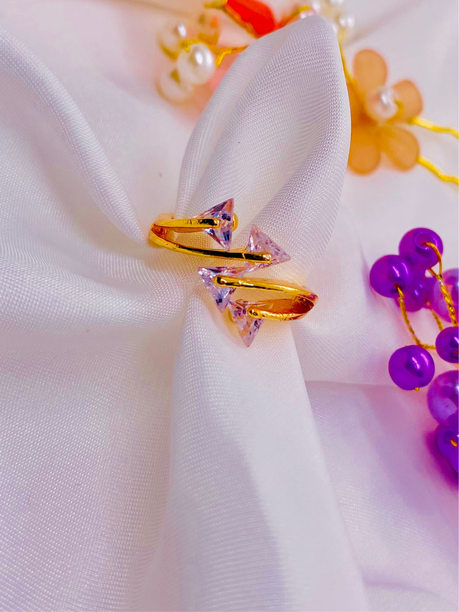 Gold Crystal-Studded Adjustable Ring