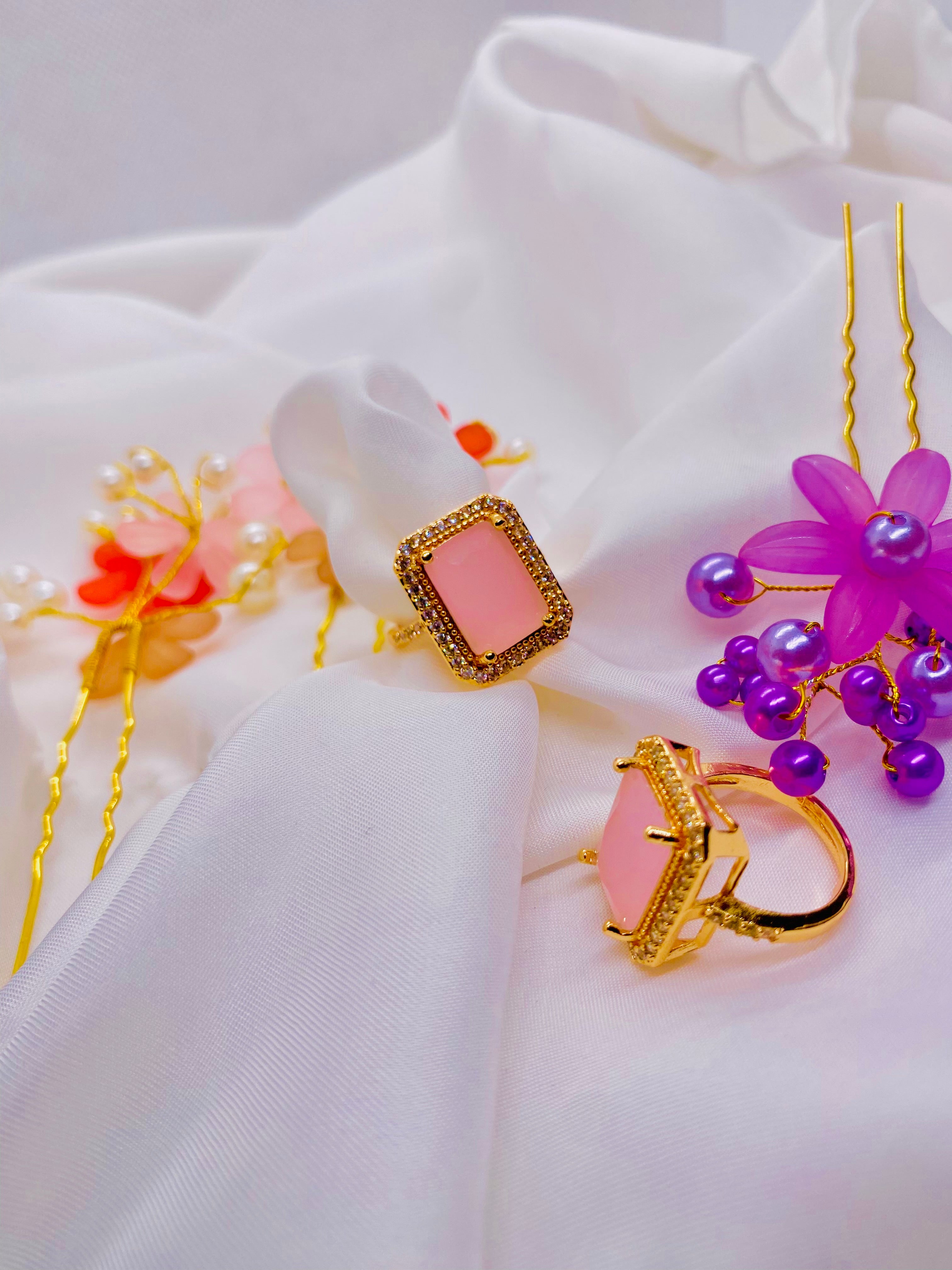 Regal Pink Stone Gold-Plated Ring