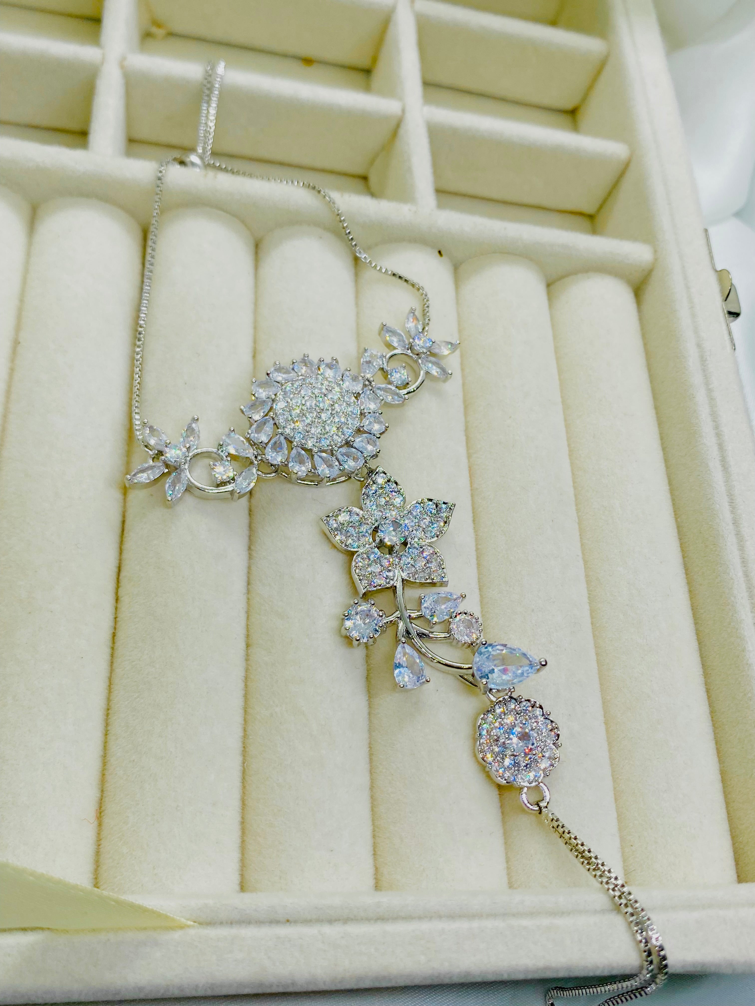 Sparkling Silver-Tone Floral Hand Harness Bracelet