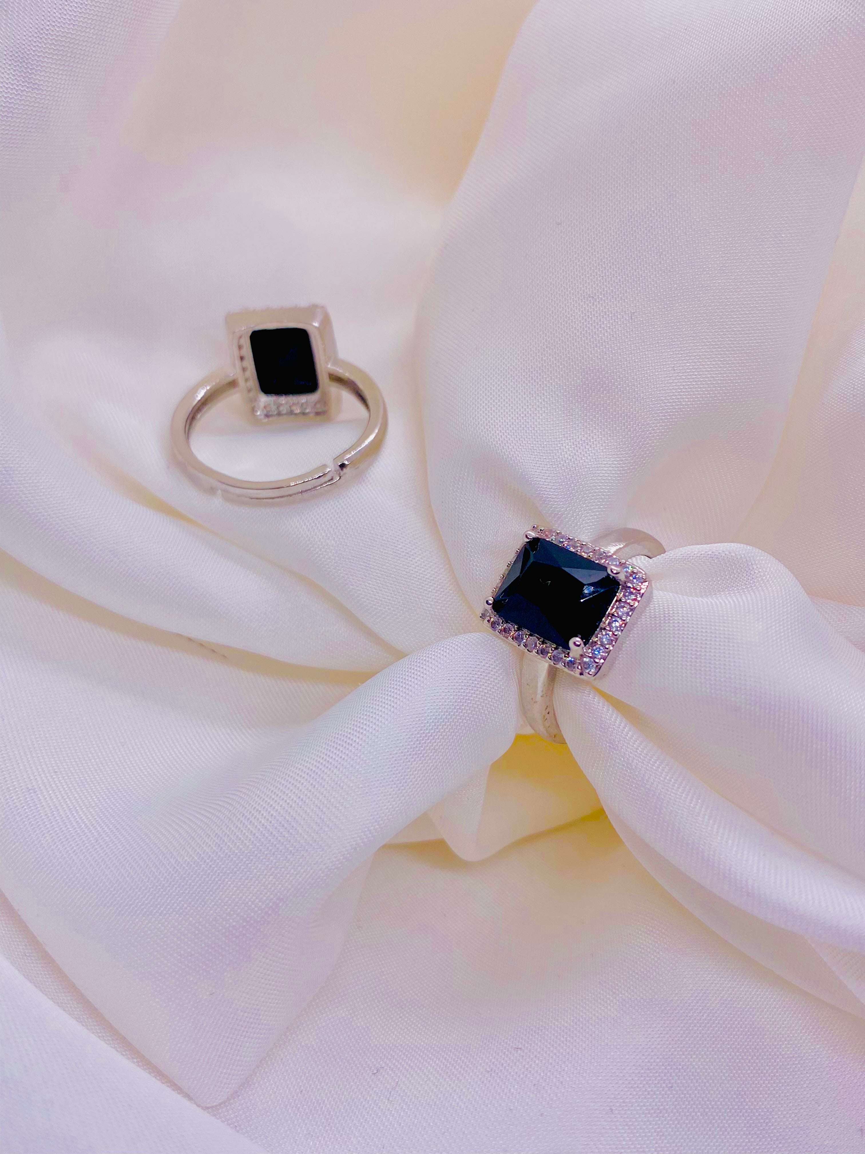 Elegant Midnight Square Stone Rings