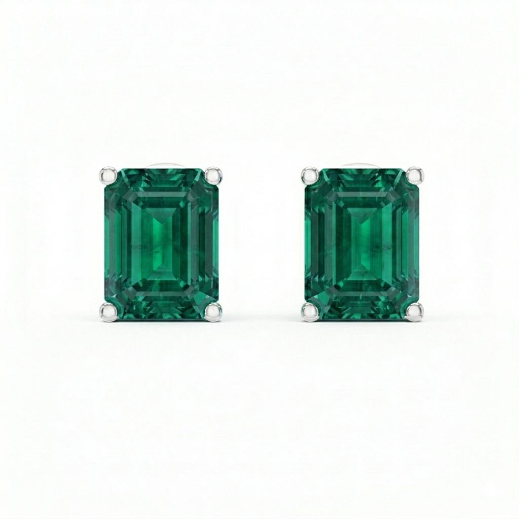 Emerald Stud Earrings in 18K Solid Gold • Emerald Cut Green Gemstone Earrings • Minimalist Daily Studs • Luxe Statement Jewelry