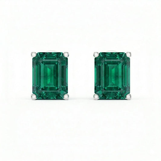 Emerald Stud Earrings in 18K Solid Gold • Emerald Cut Green Gemstone Earrings • Minimalist Daily Studs • Luxe Statement Jewelry
