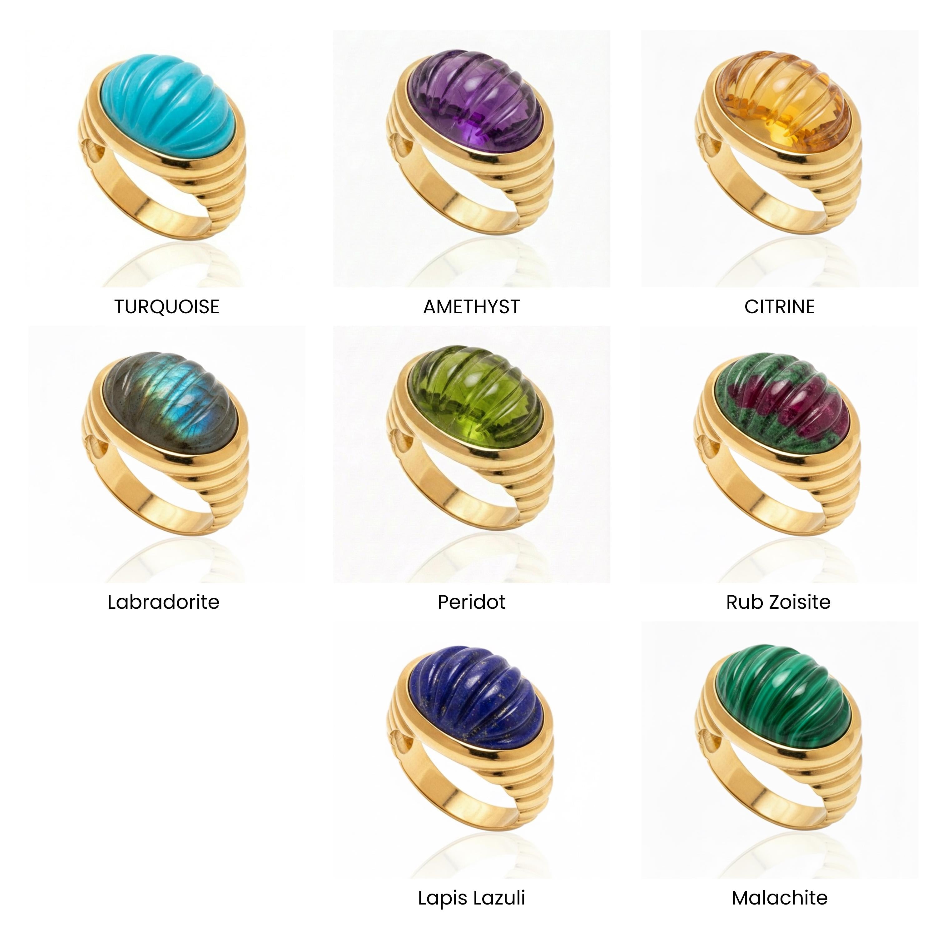 Vintage Art Deco Fluted Lapis Lazuli Cocktail Ring in 18K Solid Gold – Minimalist Ribbed Band Statement Ring