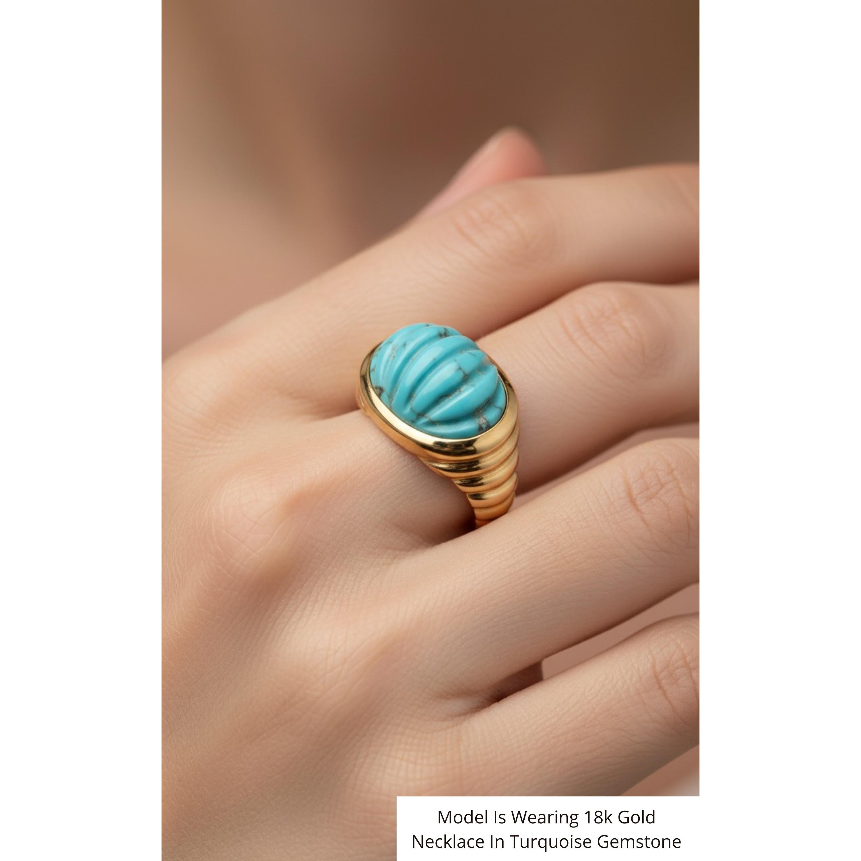 Vintage Art Deco Fluted Lapis Lazuli Cocktail Ring in 18K Solid Gold – Minimalist Ribbed Band Statement Ring