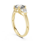 Cushion Cut Three Stone Engagement Ring in 14k Gold, Moissanite Three Stone Ring, Trillion Side Stones Wedding Ring,Anniversary Gift for Her