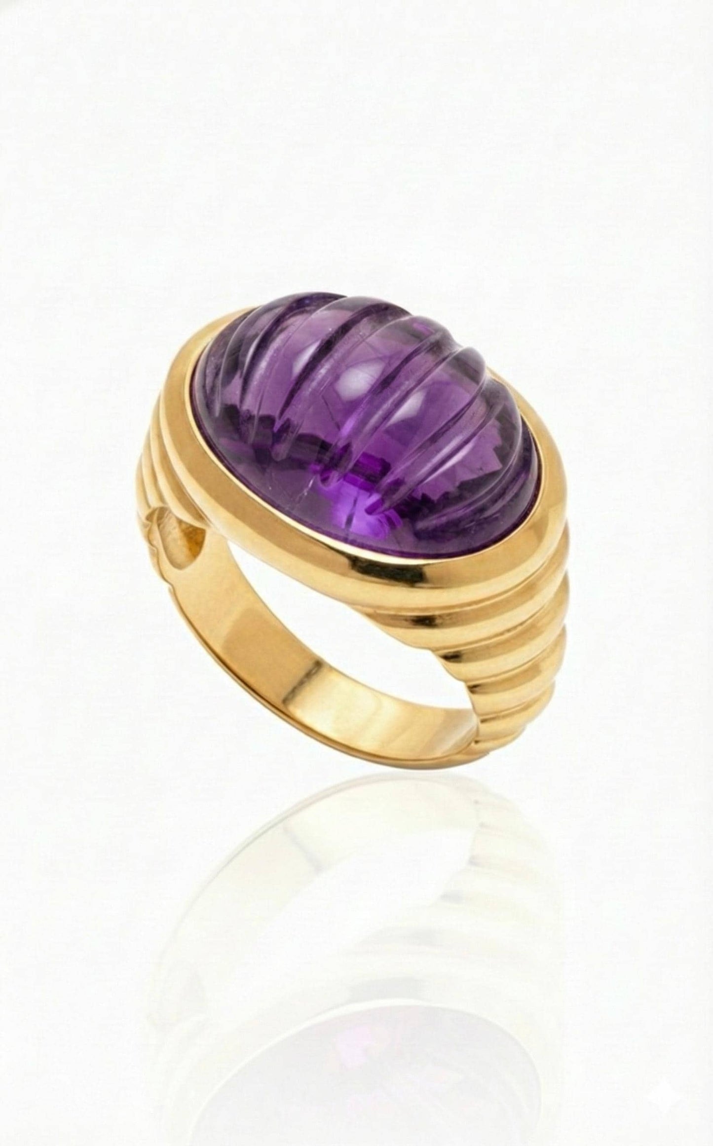 Vintage Art Deco Fluted Lapis Lazuli Cocktail Ring in 18K Solid Gold – Minimalist Ribbed Band Statement Ring