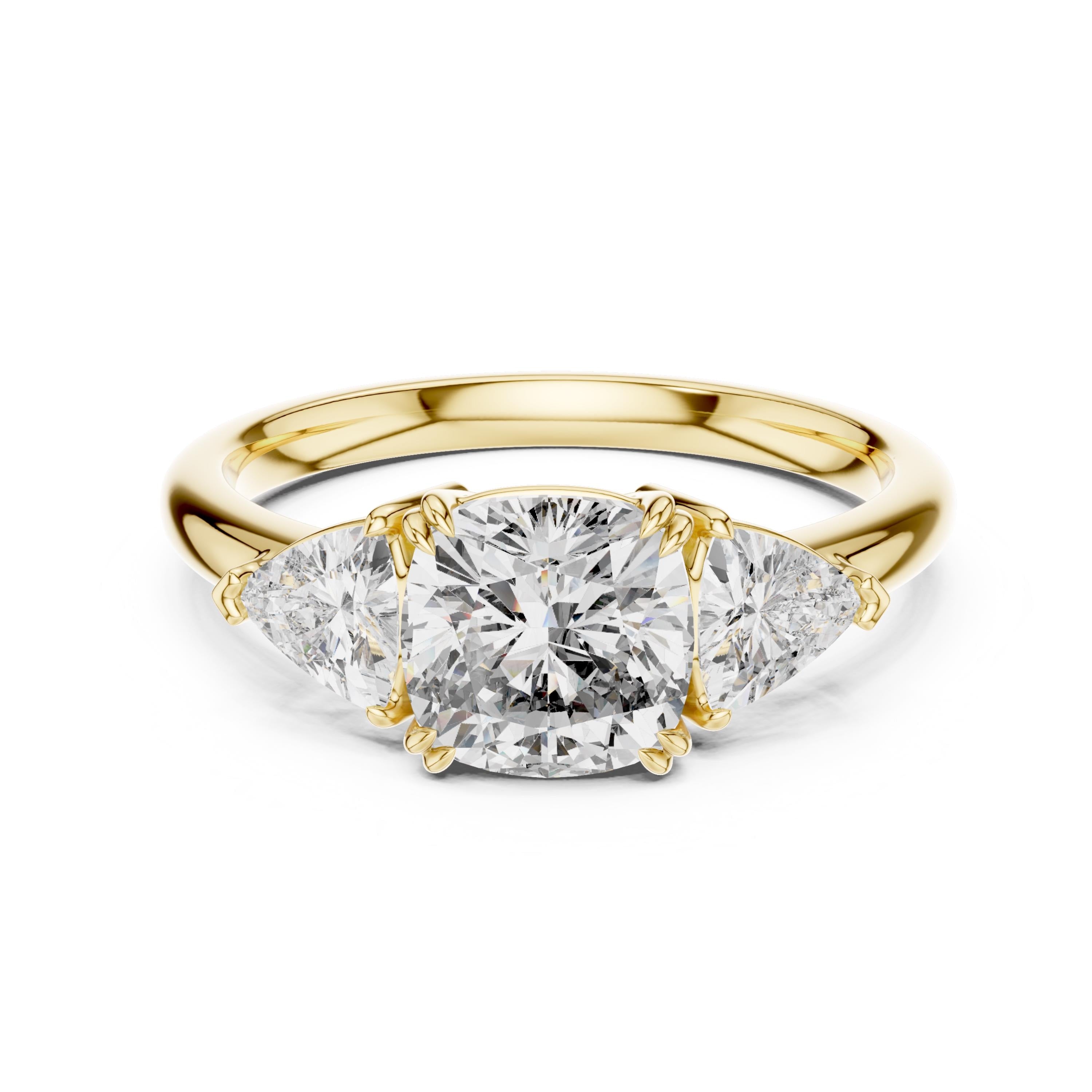 Cushion Cut Three Stone Engagement Ring in 14k Gold, Moissanite Three Stone Ring, Trillion Side Stones Wedding Ring,Anniversary Gift for Her
